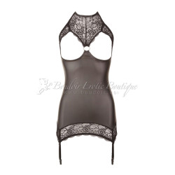 Sensual-Mini-Vestido-Abierto-Negro-Efecto-Mojado