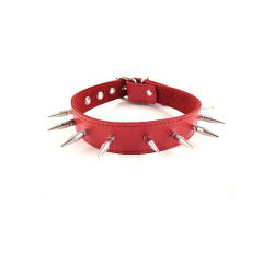 ROUGE LEATHER SPIKED COLLAR