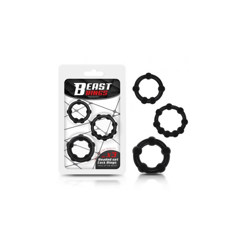 BEAST RINGS BEADED BLK COCK RING SET 3