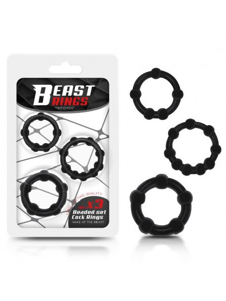 BEAST RINGS BEADED BLK COCK RING SET 3