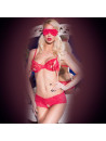 Three Piece Red Lace Set with Opening