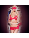 Three Piece Red Lace Set with Opening